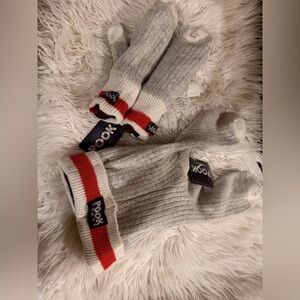 Cozy Gray and Red Kids Hat and Mittens Set